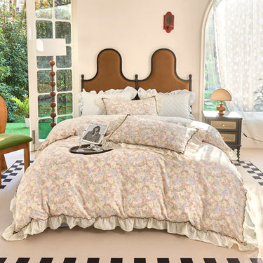 Vintage French Elegant Floral Wedding 100% Cotton Bedding Set